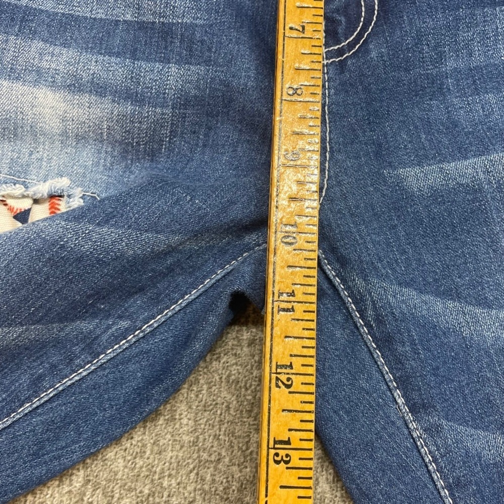 L&B Baseball Patch Distressed Jeans Womens 14 Medium Wash Straight‎ Leg Stretch - Picture 7 of 11
